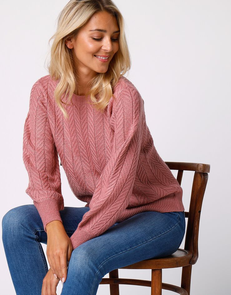 Pull maille fantaisie manches bouffantes (bois de rose) Pull maille fantaisie manches bouffantes (bois de rose)