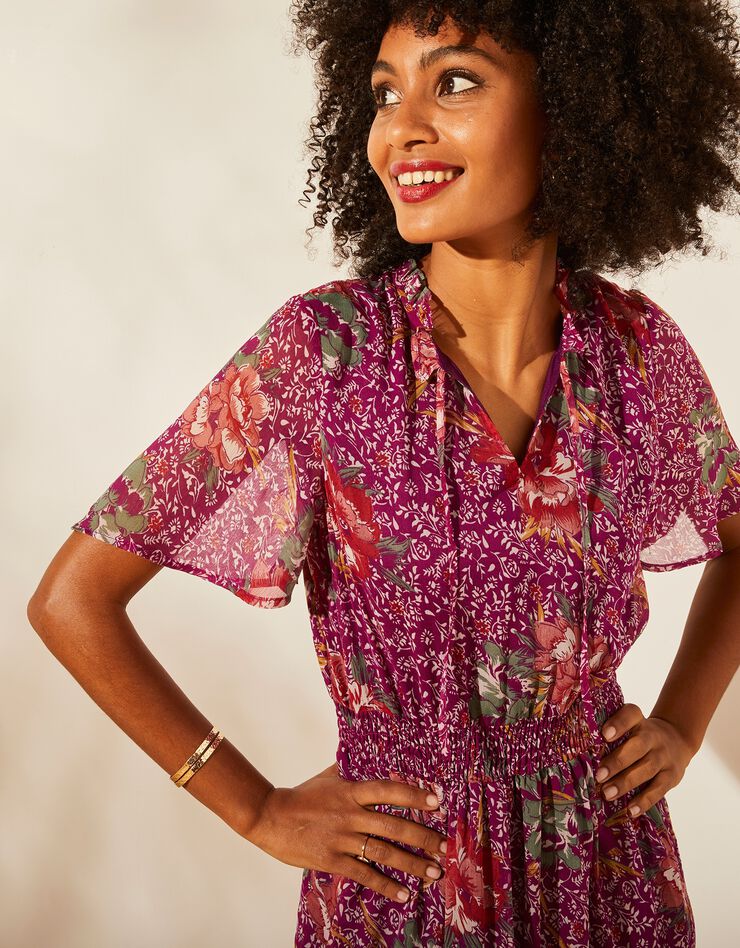 Robe volantée voile imprimé (prune) Robe volantée voile imprimé (prune)
