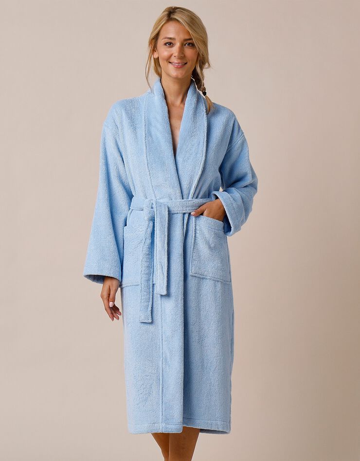 Peignoir mixte adulte col châle éponge bouclette (bleuet)