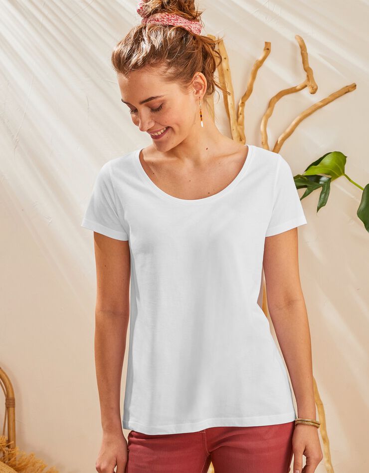 Tee-shirt col rond manches courtes uni coton bio (blanc) Tee-shirt col rond manches courtes uni coton bio (blanc)