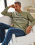 Pyjama long col V manches longues coton adouci (tilleul / marine)
