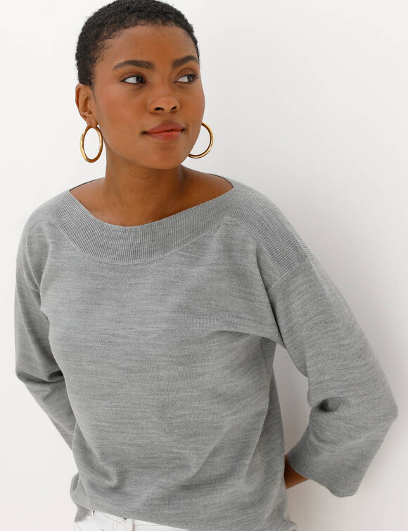 Pull col bateau manches 3/4, toucher doux (gris chin&eacute;)