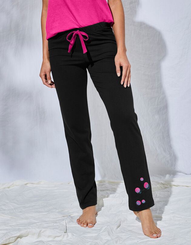 Pantalon pyjama coton Enjoy uni imprimé placé (noir)