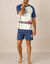 Pyjama short motif bambou (écru / indigo)