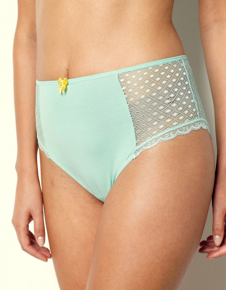 Culotte maxi dentelle coton uni Tropea - lot de 4 (vert + jaune) Culotte maxi dentelle coton uni Tropea - lot de 4 (vert + jaune)
