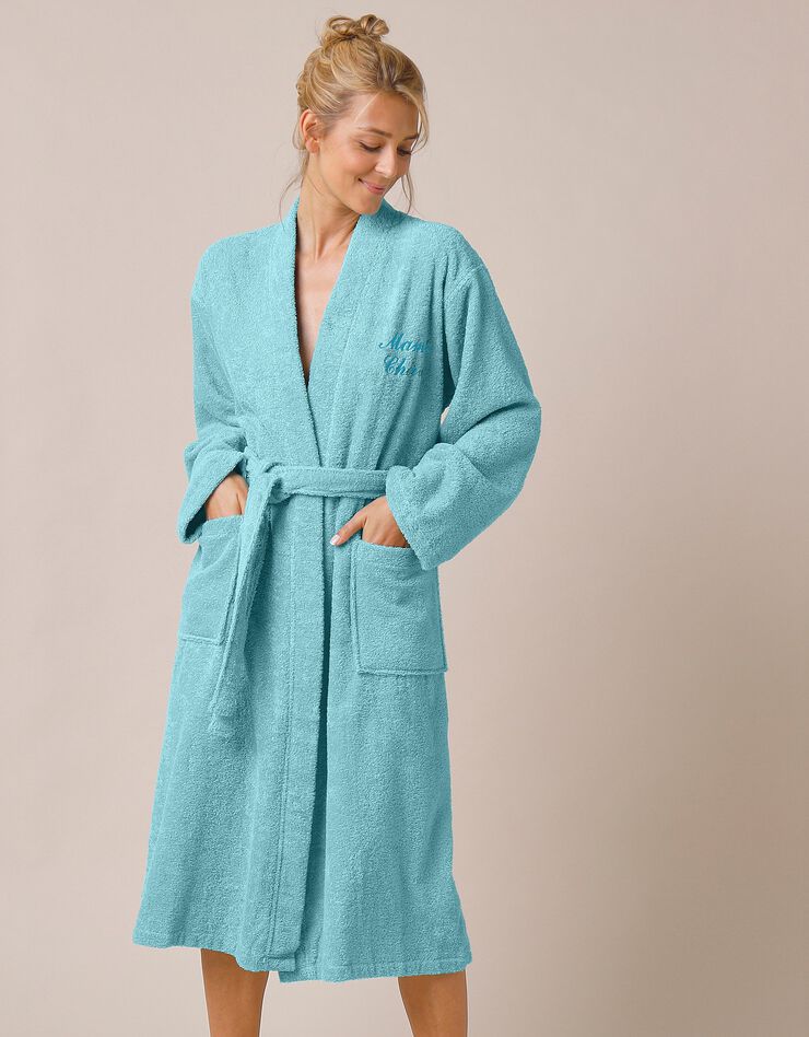 Peignoir mixte adulte uni coton éponge bouclette col kimono personnalisé (vert d'eau) Peignoir mixte adulte uni coton éponge bouclette col kimono personnalisé (vert d'eau)