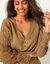 Blouse macramé col V manches longues, crêpe fluide (bronze)