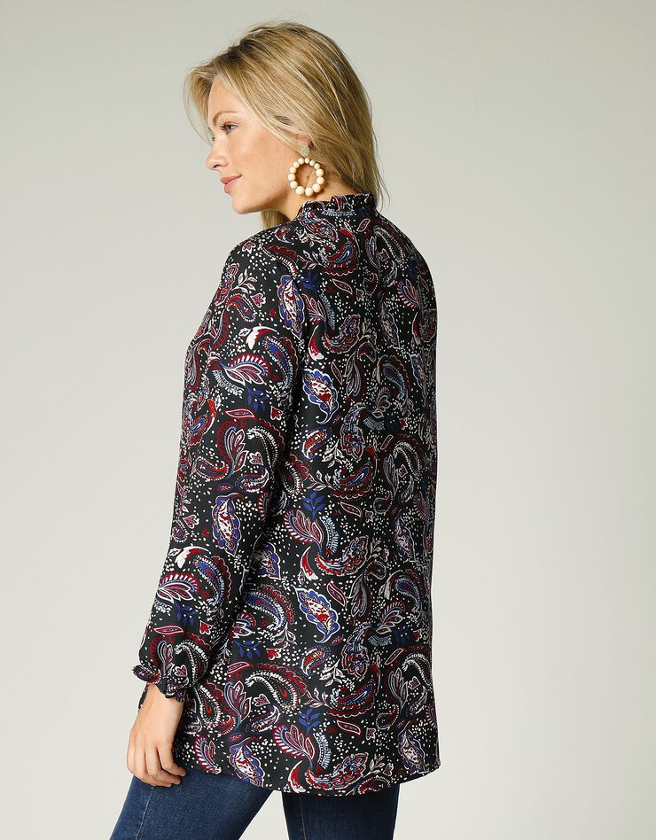 Blouse volantée imprimée cachemire (noir / bleu) Blouse volantée imprimée cachemire (noir / bleu)