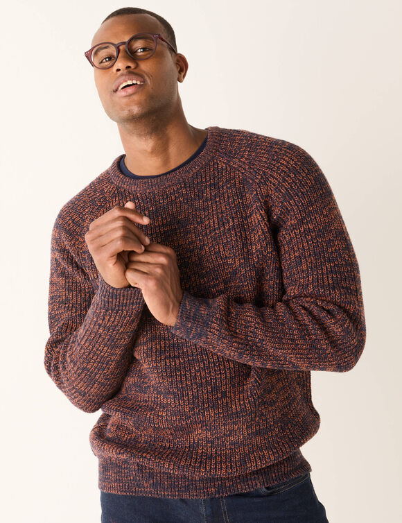 Pull col rond manches marteau c&ocirc;tes anglaises 30% laine (orange moulin&eacute;)