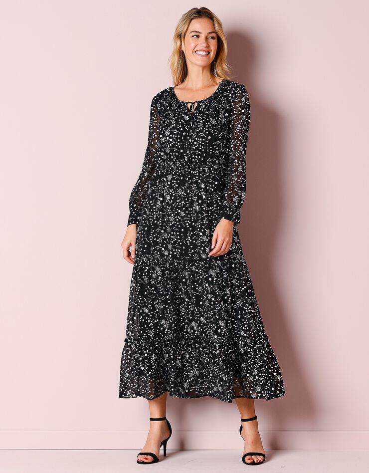 Robe longue voile imprimé argenté (noir / argenté) Robe longue voile imprimé argenté (noir / argenté)