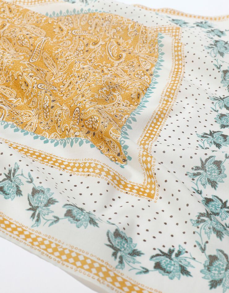 Foulard fabriqué en France imprimé fleuri, 70 x 70 cm - coton (écru / moutarde) Foulard fabriqué en France imprimé fleuri, 70 x 70 cm - coton (écru / moutarde)