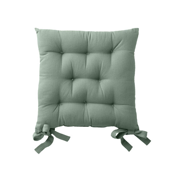 Galette de chaise carr&eacute;e unie coton bachette - lot de 2 (eucalyptus)