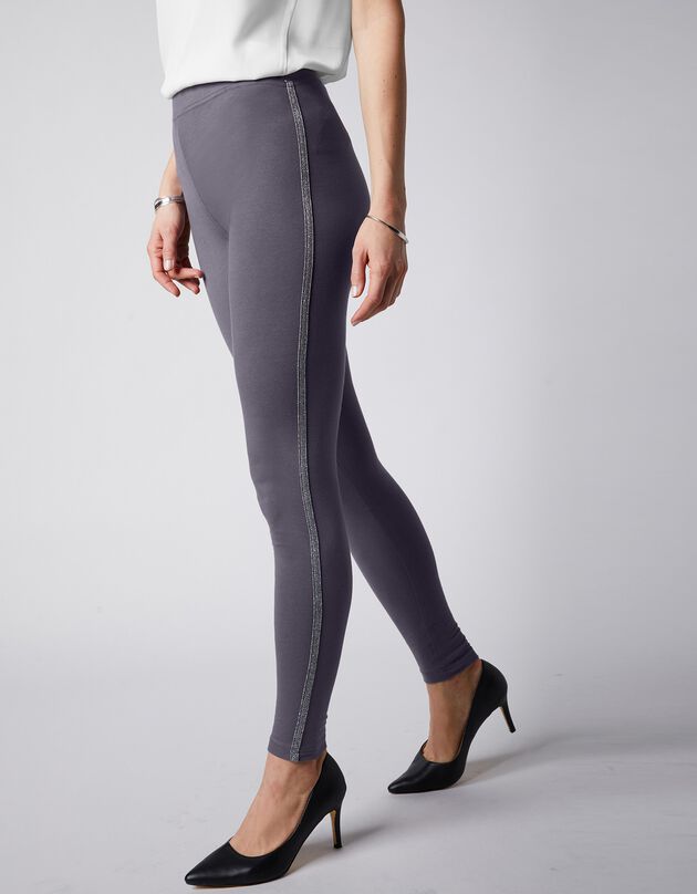 Legging uni bande côté brillante, maille (gris anthracite)