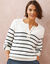 Pull ray&eacute; col tunisien boutonn&eacute; (&eacute;cru / marine)