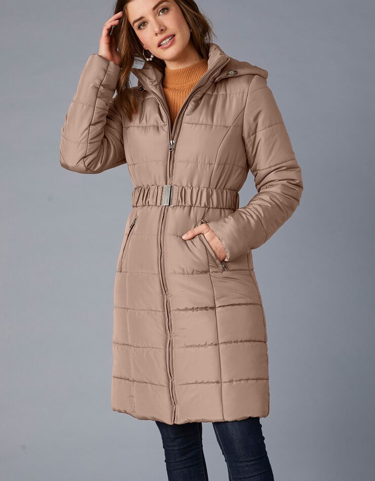 Doudoune ceinturée unie - version longue (beige) Doudoune ceinturée unie - version longue (beige)