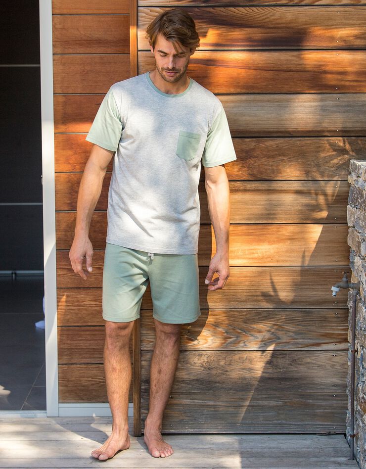 Tee-shirt pyjama bicolore manches courtes (gris / vert) Tee-shirt pyjama bicolore manches courtes (gris / vert)