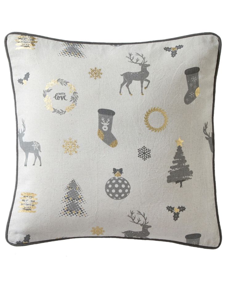 Housses de coussins imprimées de Noël - lot de 2 <br/> (gris / beige) Housses de coussins imprimées de Noël - lot de 2 <br/> (gris / beige)