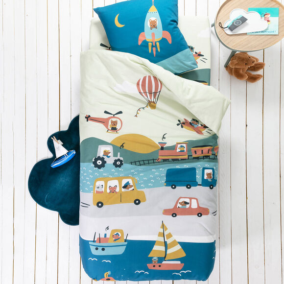 Linge de lit enfant Trafic imprim&eacute; voitures - coton  (beige)