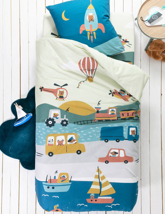 Linge de lit enfant Trafic imprim&eacute; voitures - coton  (beige)