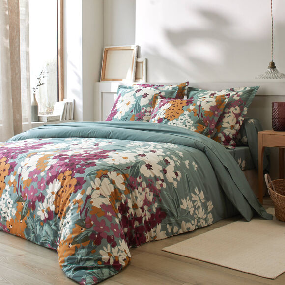 Linge de lit Capucine imprim&eacute; - coton 57 fils/cm&sup2; (vert gris&eacute;)