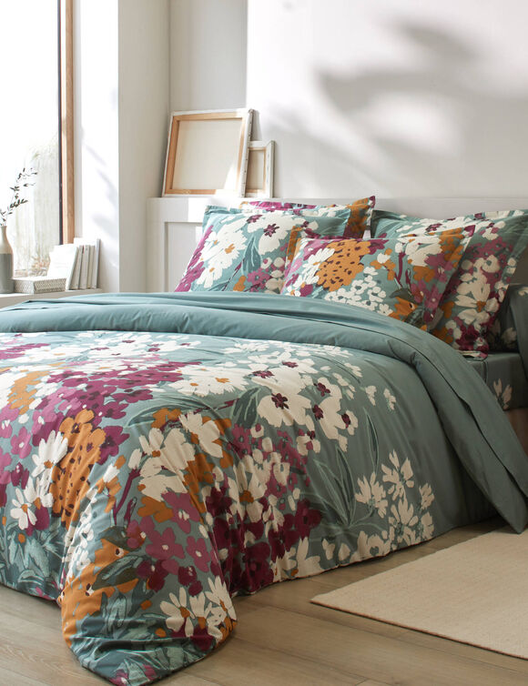 Linge de lit Capucine imprim&eacute; - coton 57 fils/cm&sup2; (vert gris&eacute;)