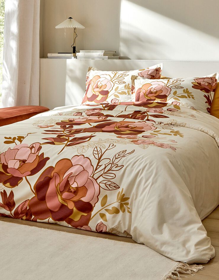 Linge de lit Louise imprimé floral – percale coton (ivoire)