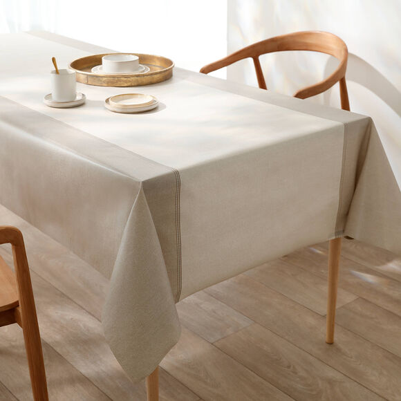 Nappe toile cir&eacute;e imprim&eacute;e faux-uni  (&eacute;cru)