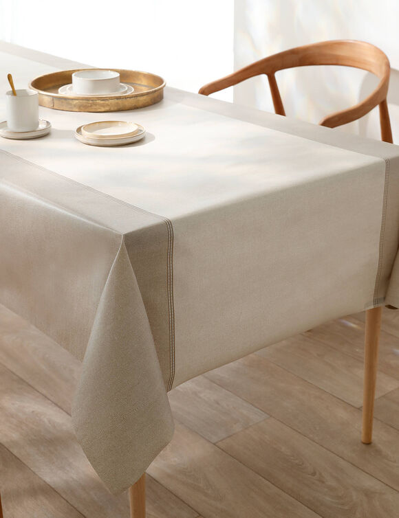 Nappe toile cir&eacute;e imprim&eacute;e faux-uni  (&eacute;cru)