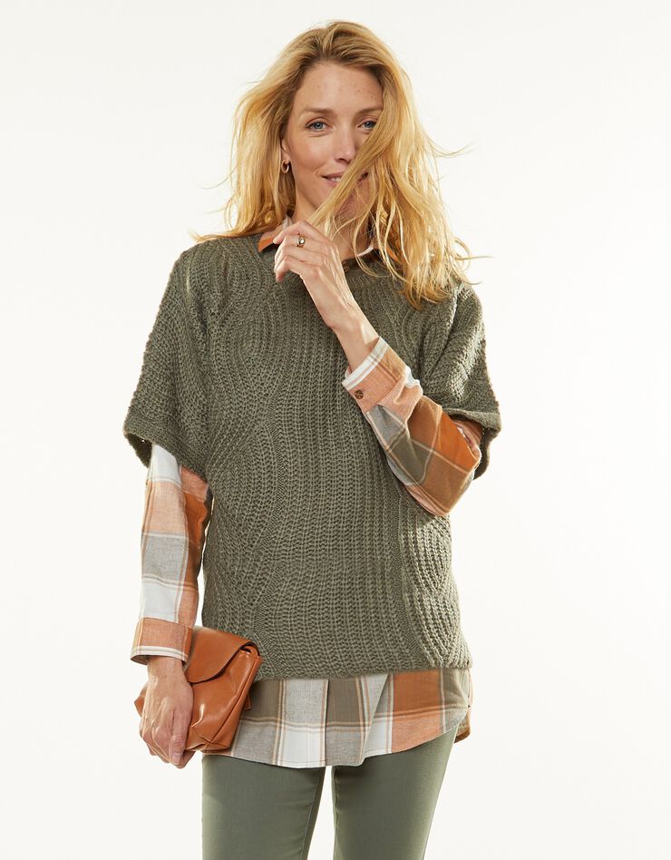 Pull poncho manches coudes (kaki)