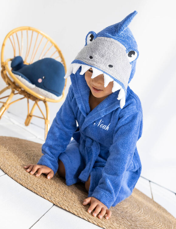 Peignoir de bain enfant à capuche requin personnalisable - 340g/m² (bleu dur)
