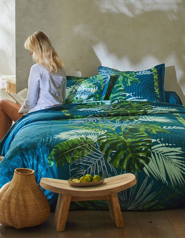 Linge de lit Cayenne en coton imprimé feuilles de palmiers (vert)