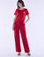 Pantalon droit large, uni (rouge)