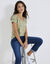 T-shirt col rond imprimé fleuri coton (kaki clair)
