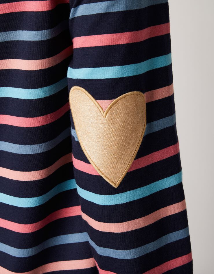 Tee-shirt marinière rayé coudières coeur, fils tissés-teints (marine / multicolore)