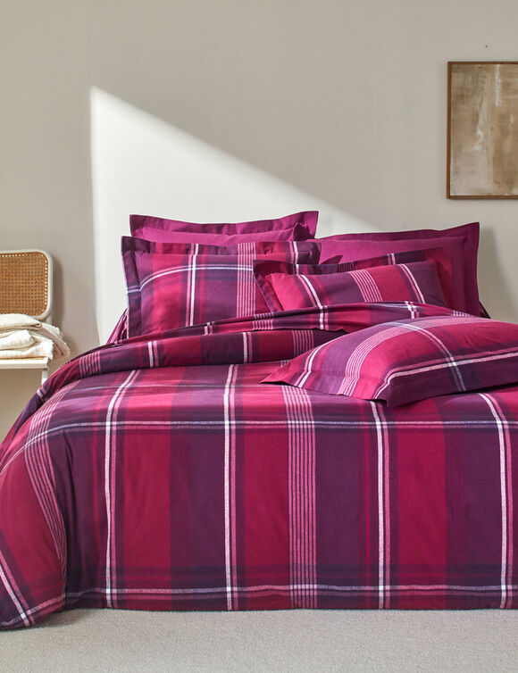 Linge de lit Scott flanelle tiss&eacute; teint (prune)