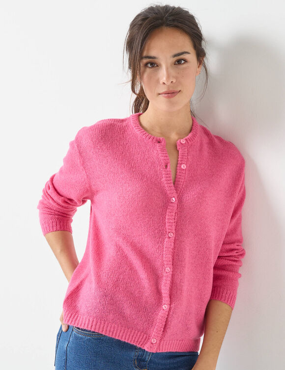 Gilet boutonné, laine et mohair mélangés (rose)