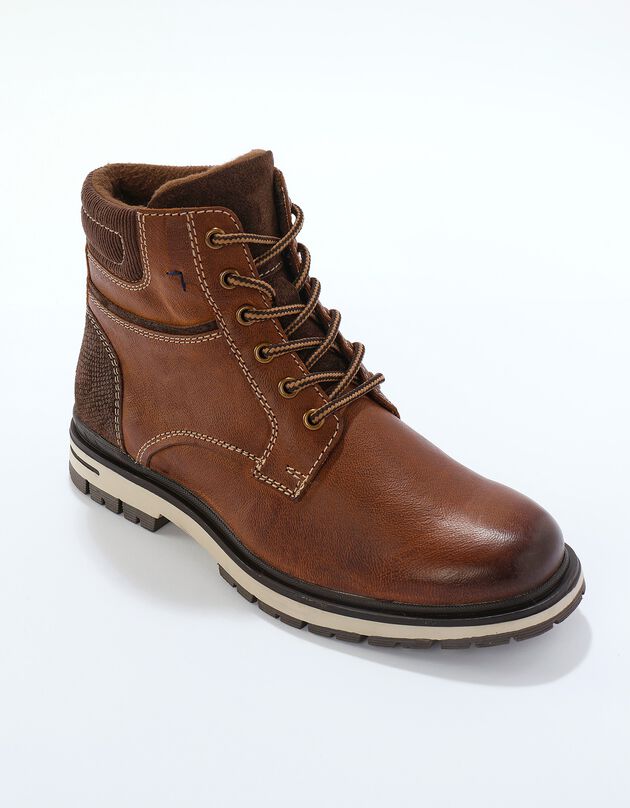 Bottines montantes à lacets cuir et velours (marron)
