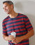 Pyjama short coton rayé manches courtes (marine / rouge)