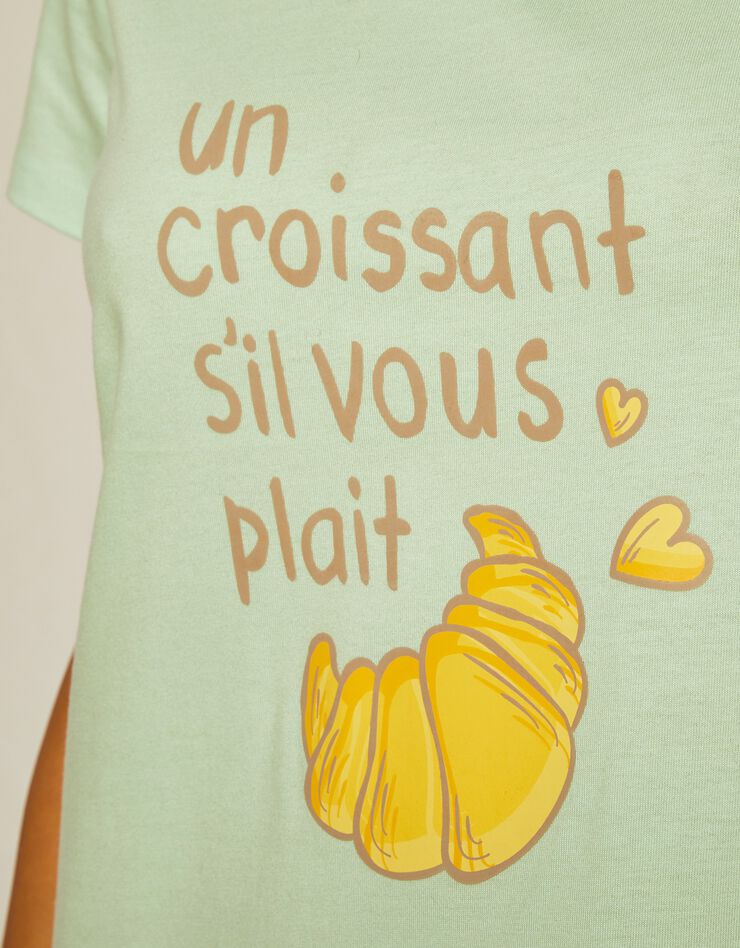 Chemise de nuit courte en coton motif Croissant manches courtes (tilleul)
