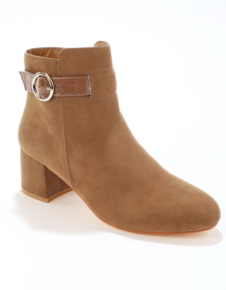 Boots à talon avec bride croco et boucle dorée - caramel (caramel) Boots à talon avec bride croco et boucle dorée - caramel (caramel)
