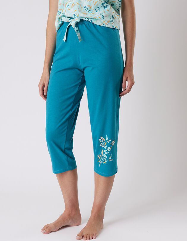 Pantalon court pyjama imprimé placé "jardin secret" (émeraude)