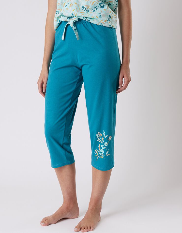Pantalon court pyjama imprimé placé "jardin secret" (émeraude) Pantalon court pyjama imprimé placé "jardin secret" (émeraude)
