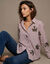 Chemise longue oversize en coton, rayures et imprim&eacute; (bordeaux / rose)