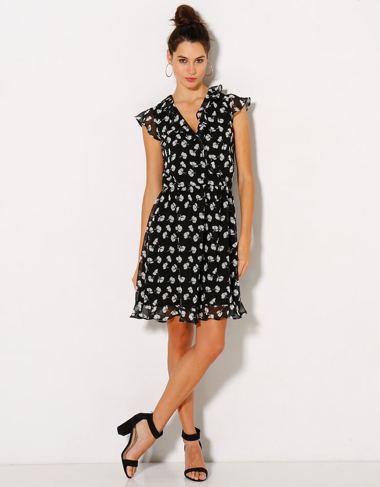 Robe volantée imprimée, voile (noir / blanc) Robe volantée imprimée, voile (noir / blanc)