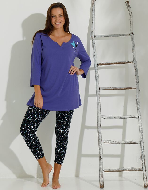 Pyjama legging coton imprimé coeur (violet / noir)