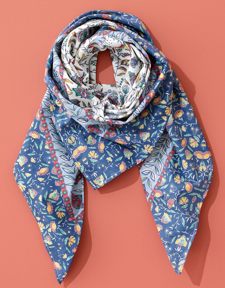 Foulard carré imprimé floral Indian Summer (écru / bleu) Foulard carré imprimé floral Indian Summer (écru / bleu)
