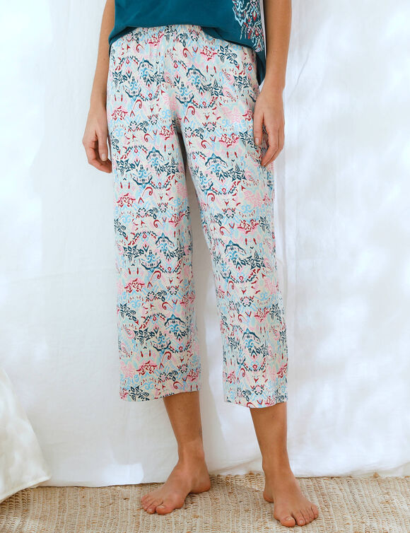 Pantacourt de pyjama imprim&eacute; Ikat (sable / bleu)
