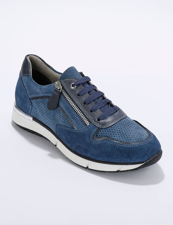 Baskets zippées et à lacets en cuir (bleu jean)