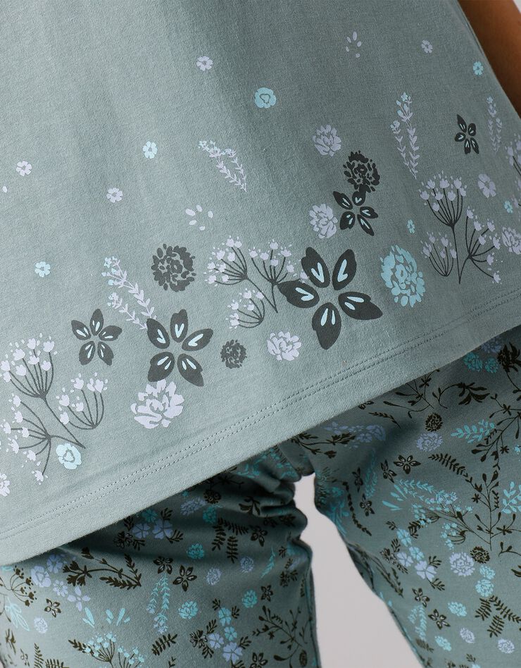 Tee-shirt de pyjama manches longues imprimé base fleurs (kaki) Tee-shirt de pyjama manches longues imprimé base fleurs (kaki)