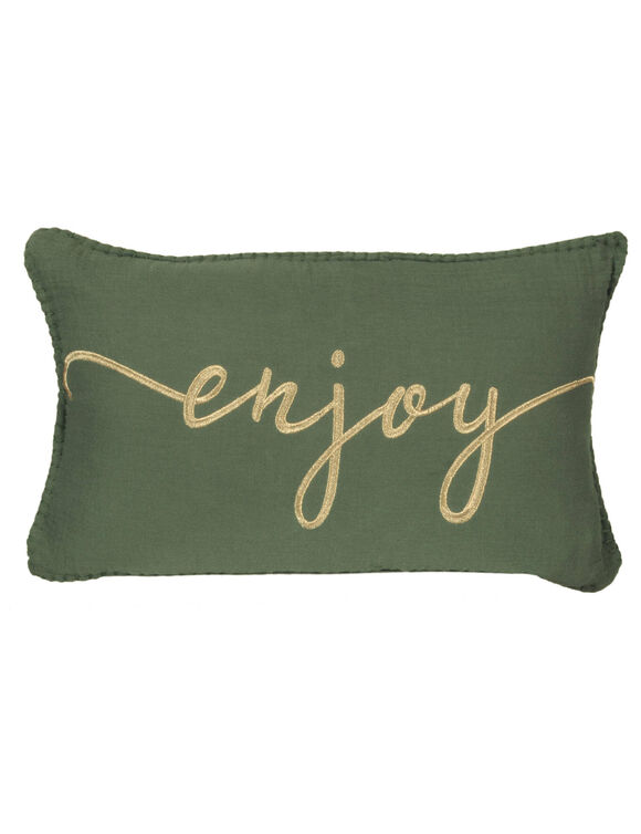 Coussin gaze de coton brodé message (kaki)